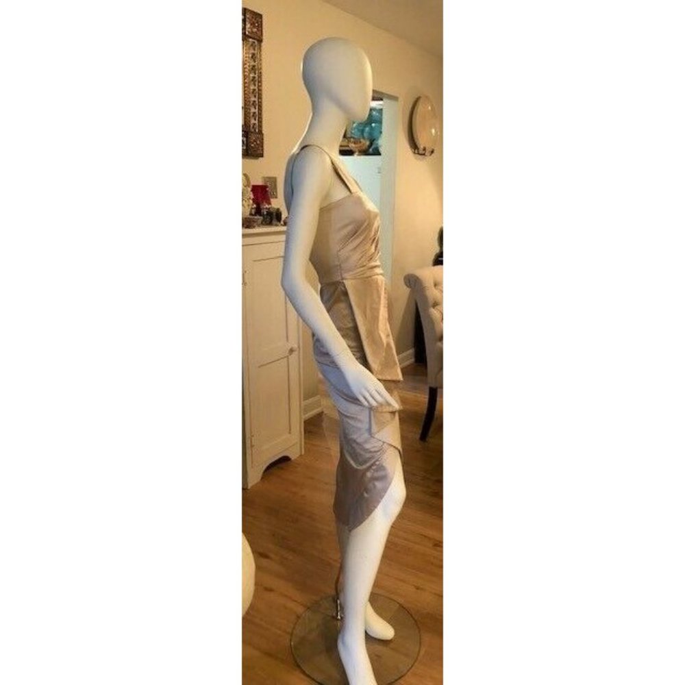 NWT $1K TEMPERLEY LONDON CHAMPANGE COLOR ASYMMETRICAL PLEATED DRESS SZ US 4 UK 8 - Picture 5 of 10